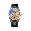 Fully Automatic Mechanical Men's Watch With Hollowedout Transparent Back Luminous Moon Phase Genuine Leather Strap Alloy Case And Mineral Reinforced Glass Mirror