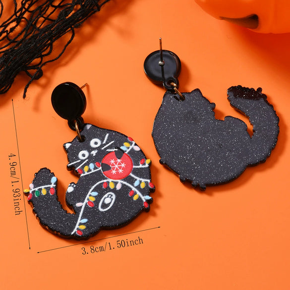 Funny Christmas Black Cat Acrylic Earrings