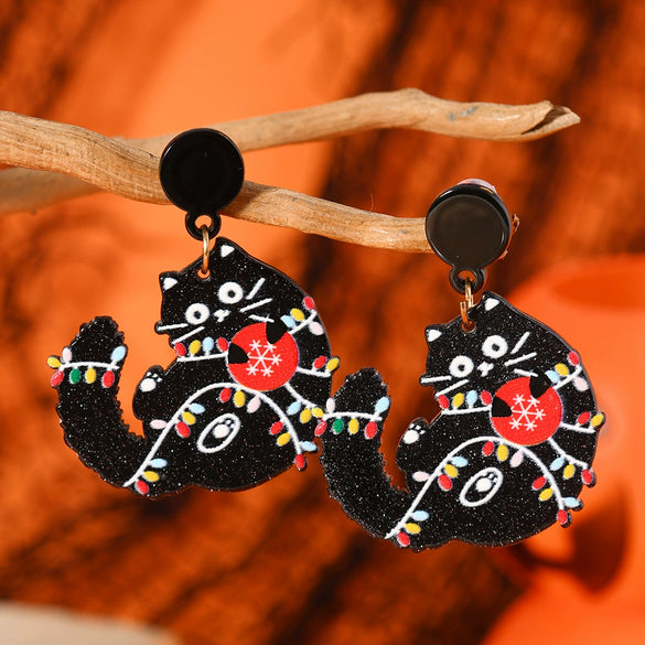 Funny Christmas Black Cat Acrylic Earrings