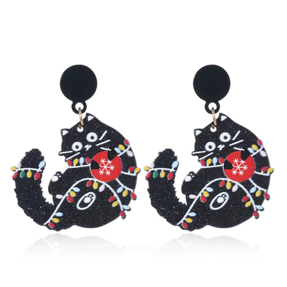 Funny Christmas Black Cat Acrylic Earrings