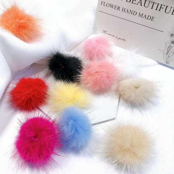 Fur Ball Earrings And Hair Accessories Fabric Material Cartoon Style