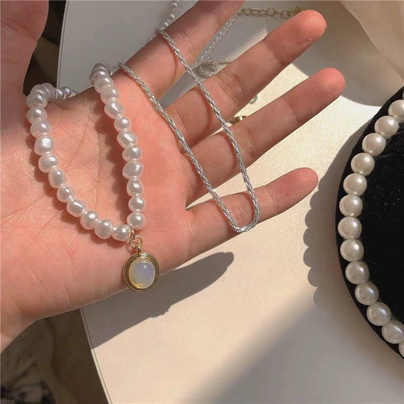 Galaxy Style Women's Freshwater Pearl And Alloy Pendant Necklace With Verbal Chain