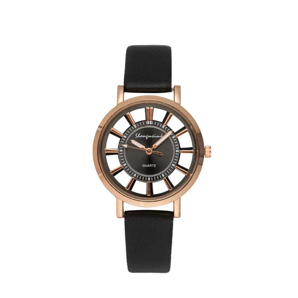 Gear Belt Watch Alloy Case Imitation Leather Strap Stainless Steel Buckle Round Dial Leisure Style