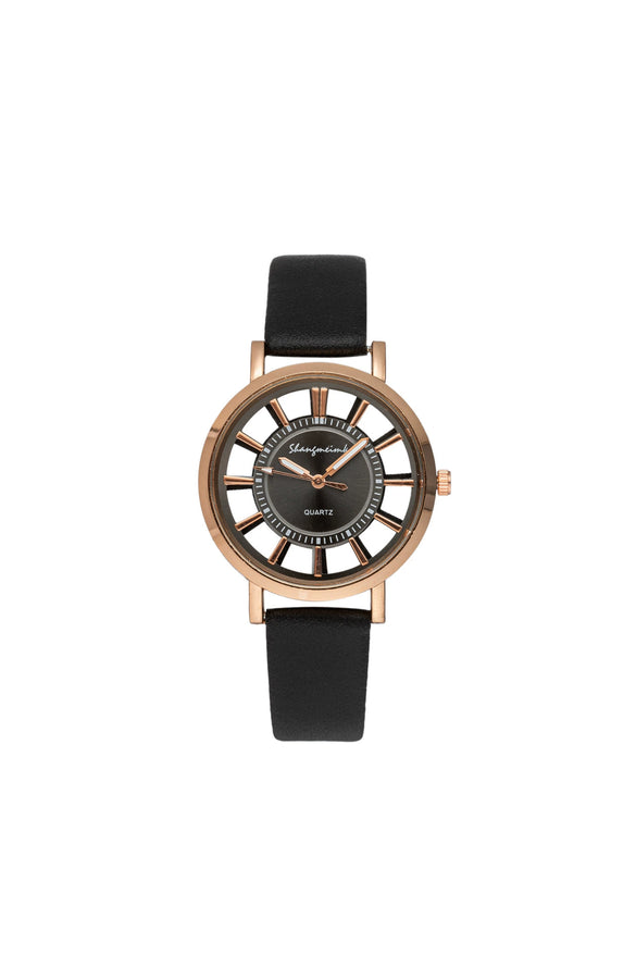 Gear Belt Watch Alloy Case Imitation Leather Strap Stainless Steel Buckle Round Dial Leisure Style