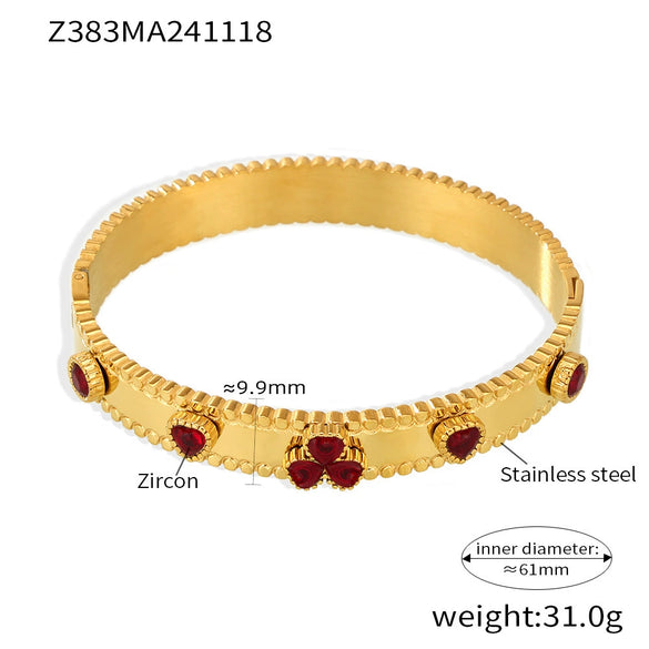 Gear Buckle Heart Zircon Czech Glass Stainless Steel Women's Bracelet Plated With 18K Real Gold Colorpreserving Electroplated