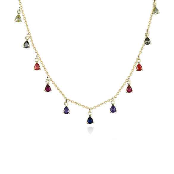 Gem Necklace 925 Sterling Silver Drop Shape Tassel Retro Style