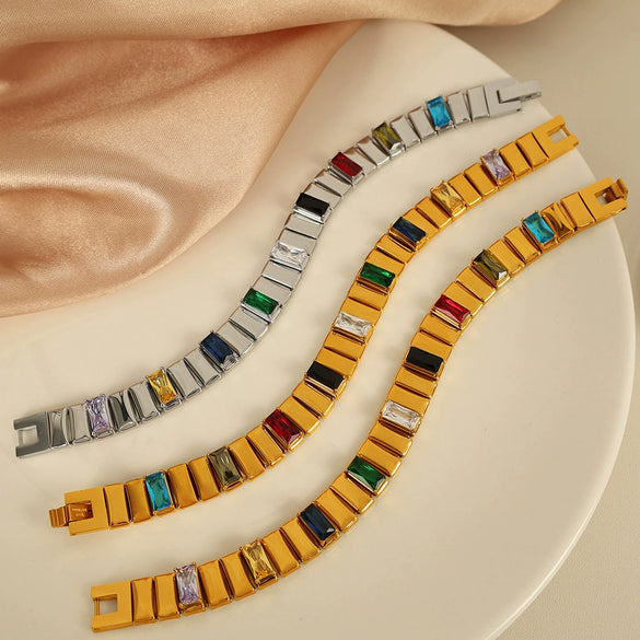 Gem Retro Bracelet 316L Stainless Steel Geometric Exotic Electroplated Jewelry For Women