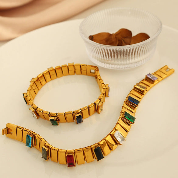 Gem Retro Bracelet 316L Stainless Steel Geometric Exotic Electroplated Jewelry For Women