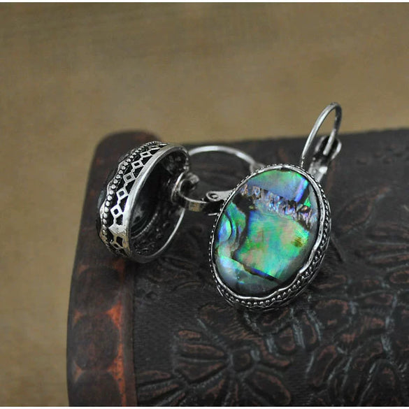Gemstone Earrings Retro Style Alloy Owl Shell Electroplating For Women