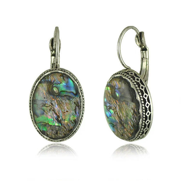 Gemstone Earrings Retro Style Alloy Owl Shell Electroplating For Women