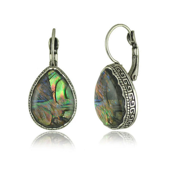 Gemstone Earrings Retro Style Alloy Owl Shell Electroplating For Women