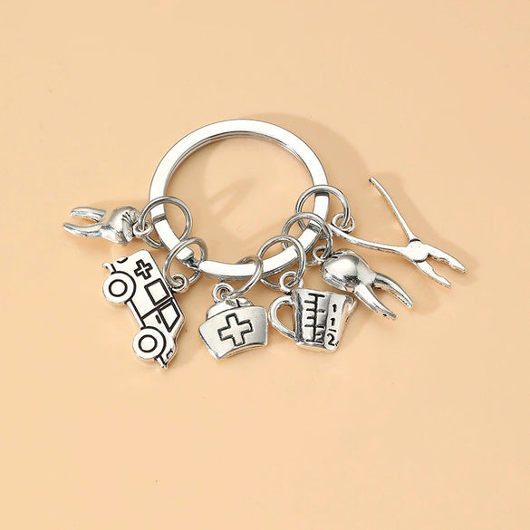 Gemstone Enamel Nurse Cap And Syringe Keychain Pendant Accessory Made Of Alloy For Nurses' Day And Doctor Time