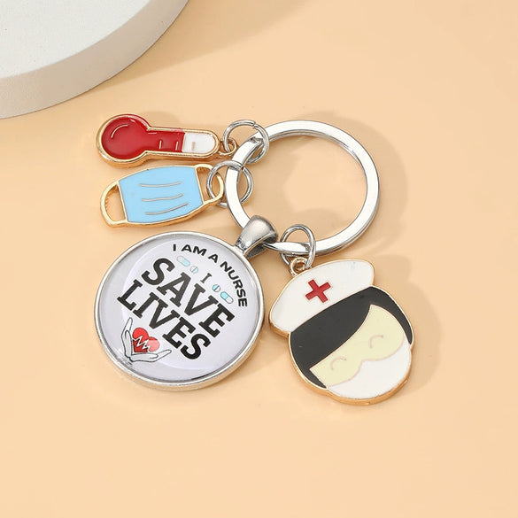 Gemstone Enamel Nurse Cap And Syringe Keychain Pendant Accessory Made Of Alloy For Nurses' Day And Doctor Time