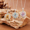 Gemstone Jewelry Pendant Necklace For Women S925 Sterling Silver Flower Pattern Set With Crystals