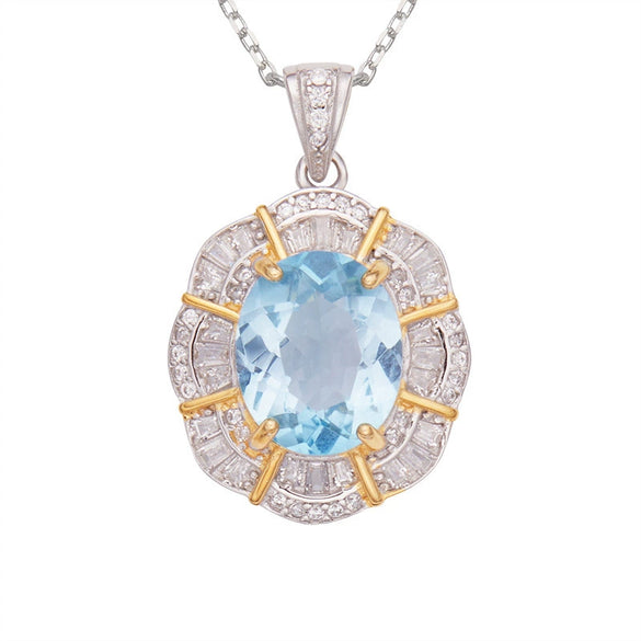 Gemstone Jewelry Pendant Necklace For Women S925 Sterling Silver Flower Pattern Set With Crystals