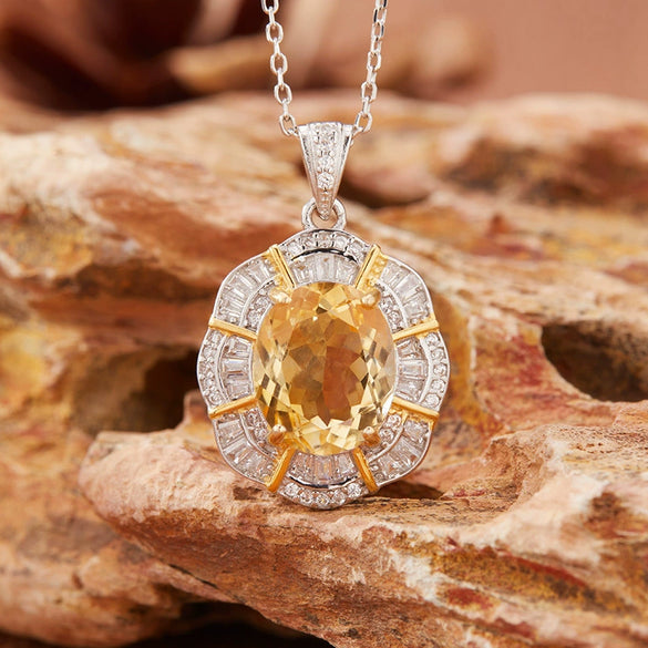 Gemstone Jewelry Pendant Necklace For Women S925 Sterling Silver Flower Pattern Set With Crystals