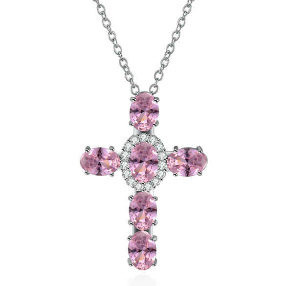 Gemstone Mixed Gemstone Inlay Geometric Cross Pendant Ball Chain Necklace For Men And Women