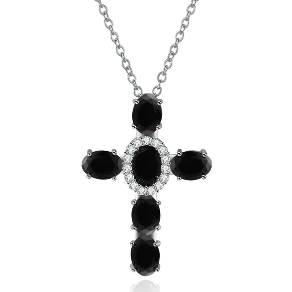 Gemstone Mixed Gemstone Inlay Geometric Cross Pendant Ball Chain Necklace For Men And Women