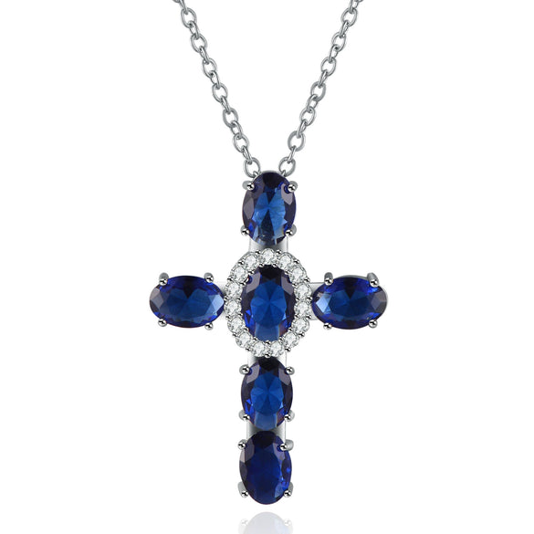 Gemstone Mixed Gemstone Inlay Geometric Cross Pendant Ball Chain Necklace For Men And Women