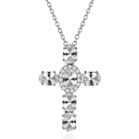 Gemstone Mixed Gemstone Inlay Geometric Cross Pendant Ball Chain Necklace For Men And Women