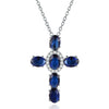 Gemstone Mixed Gemstone Inlay Geometric Cross Pendant Ball Chain Necklace For Men And Women
