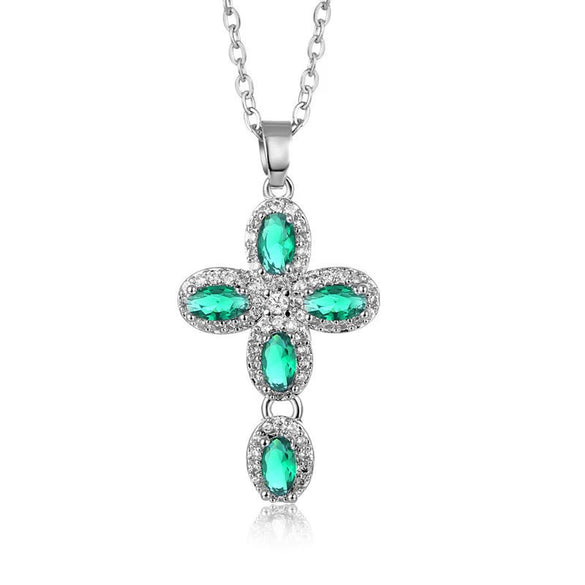 Gemstone Mixed Gemstone Inlay Geometric Cross Pendant Ball Chain Necklace For Men And Women