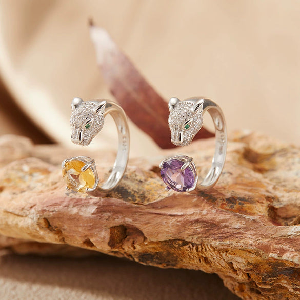 Gemstone Ring S925 Sterling Silver Animal Pattern Crystal