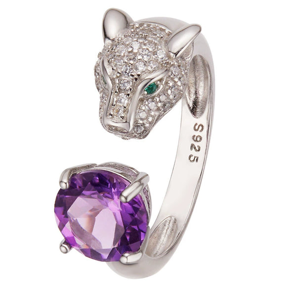 Gemstone Ring S925 Sterling Silver Animal Pattern Crystal