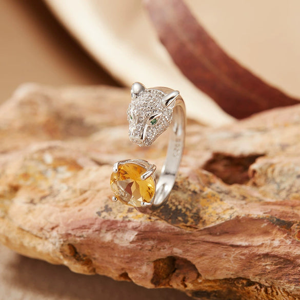 Gemstone Ring S925 Sterling Silver Animal Pattern Crystal