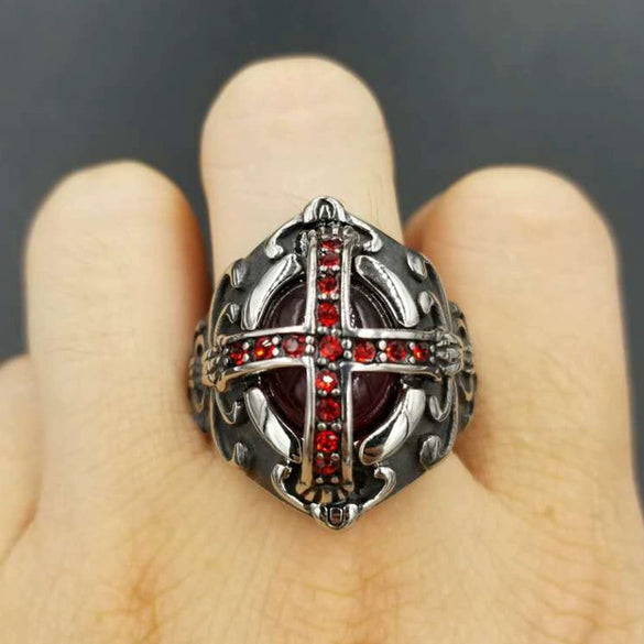 Gemstone Ring Stainless Steel Gothic Cross Men's And Women's Ring With Oil Treatment