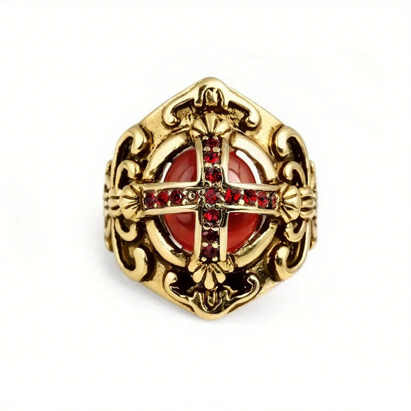 Gemstone Ring Stainless Steel Gothic Cross Men's And Women's Ring With Oil Treatment
