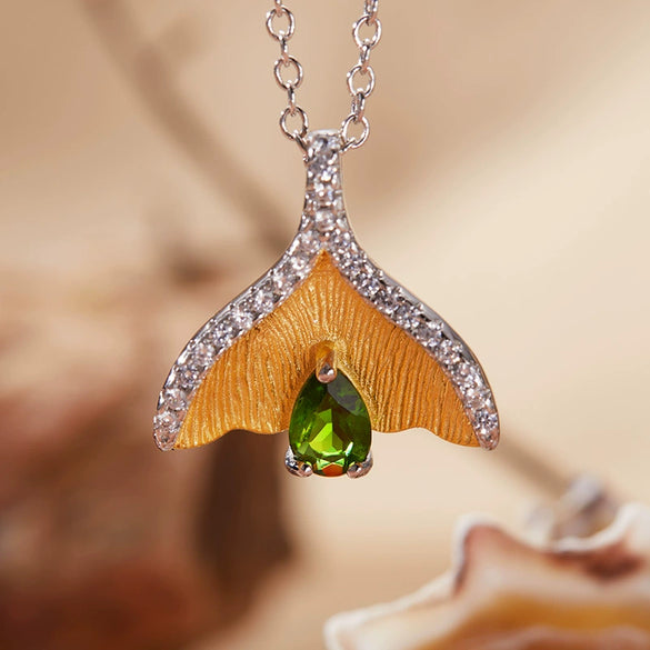 Gemstone Set Women's Pendant Necklace With Fishtail Design In S925 Sterling Silver