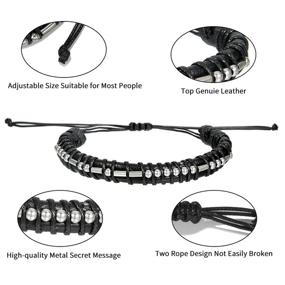 Genuine Leather And Stainless Steel Unisex Bracelet With Electroplating Treatment