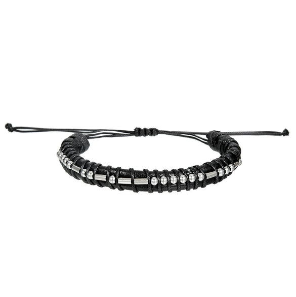 Genuine Leather And Stainless Steel Unisex Bracelet With Electroplating Treatment