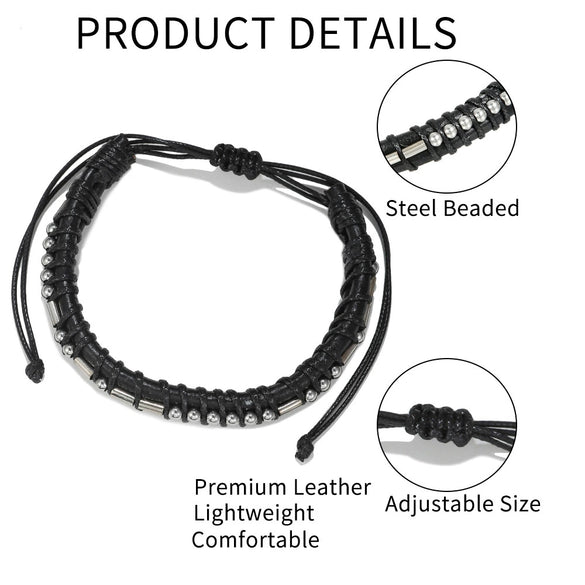 Genuine Leather And Stainless Steel Unisex Bracelet With Electroplating Treatment