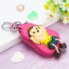 Genuine Leather Cute Cartoon Cat Keychain For Ladies With Solid Color Design