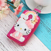 Genuine Leather Cute Cartoon Cat Keychain For Ladies With Solid Color Design