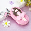 Genuine Leather Cute Cartoon Cat Keychain For Ladies With Solid Color Design