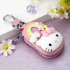 Genuine Leather Cute Cartoon Cat Keychain For Ladies With Solid Color Design