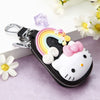 Genuine Leather Cute Cartoon Cat Keychain For Ladies With Solid Color Design