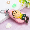 Genuine Leather Cute Cartoon Cat Keychain For Ladies With Solid Color Design