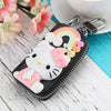 Genuine Leather Cute Cartoon Cat Keychain For Ladies With Solid Color Design