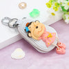 Genuine Leather Cute Cartoon Cat Keychain For Ladies With Solid Color Design
