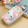 Genuine Leather Cute Cartoon Cat Keychain For Ladies With Solid Color Design