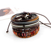 Genuine Leather Woven Beaded Bracelet Set With Rhombus Pattern Fashion Style Unisex