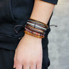 Genuine Leather Woven Beaded Bracelet Set With Rhombus Pattern Fashion Style Unisex