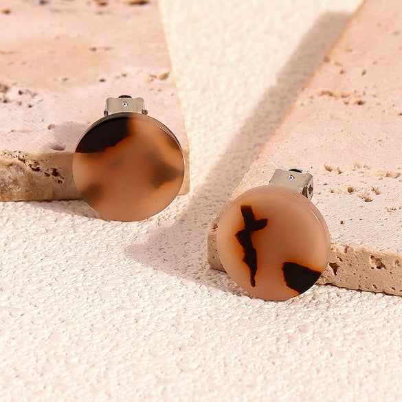 Geometric Acrylic Leopard Print Ear Clip Hoop Earrings For Unpierced Ears Round Or Oval Style