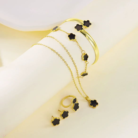 Geometric Alloy Jewelry Set With Silver Or Gold Plated Finish Necklace Bracelet Bangle Earrings And Ring For Women