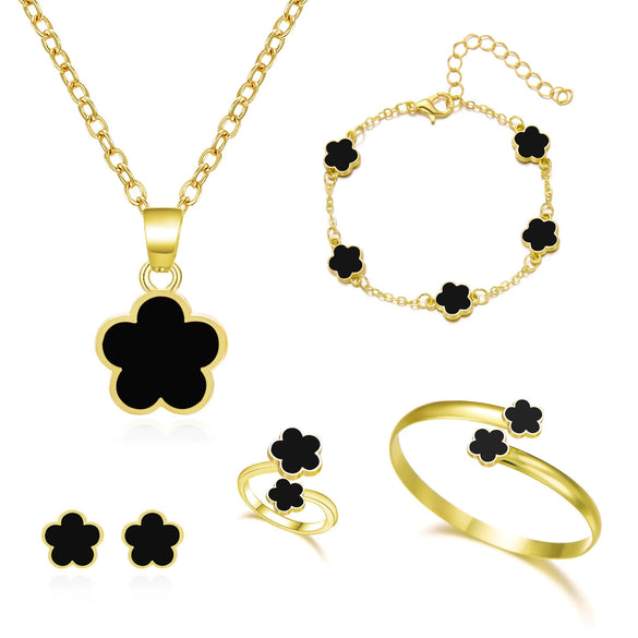 Geometric Alloy Jewelry Set With Silver Or Gold Plated Finish Necklace Bracelet Bangle Earrings And Ring For Women