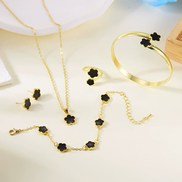 Geometric Alloy Jewelry Set With Silver Or Gold Plated Finish Necklace Bracelet Bangle Earrings And Ring For Women